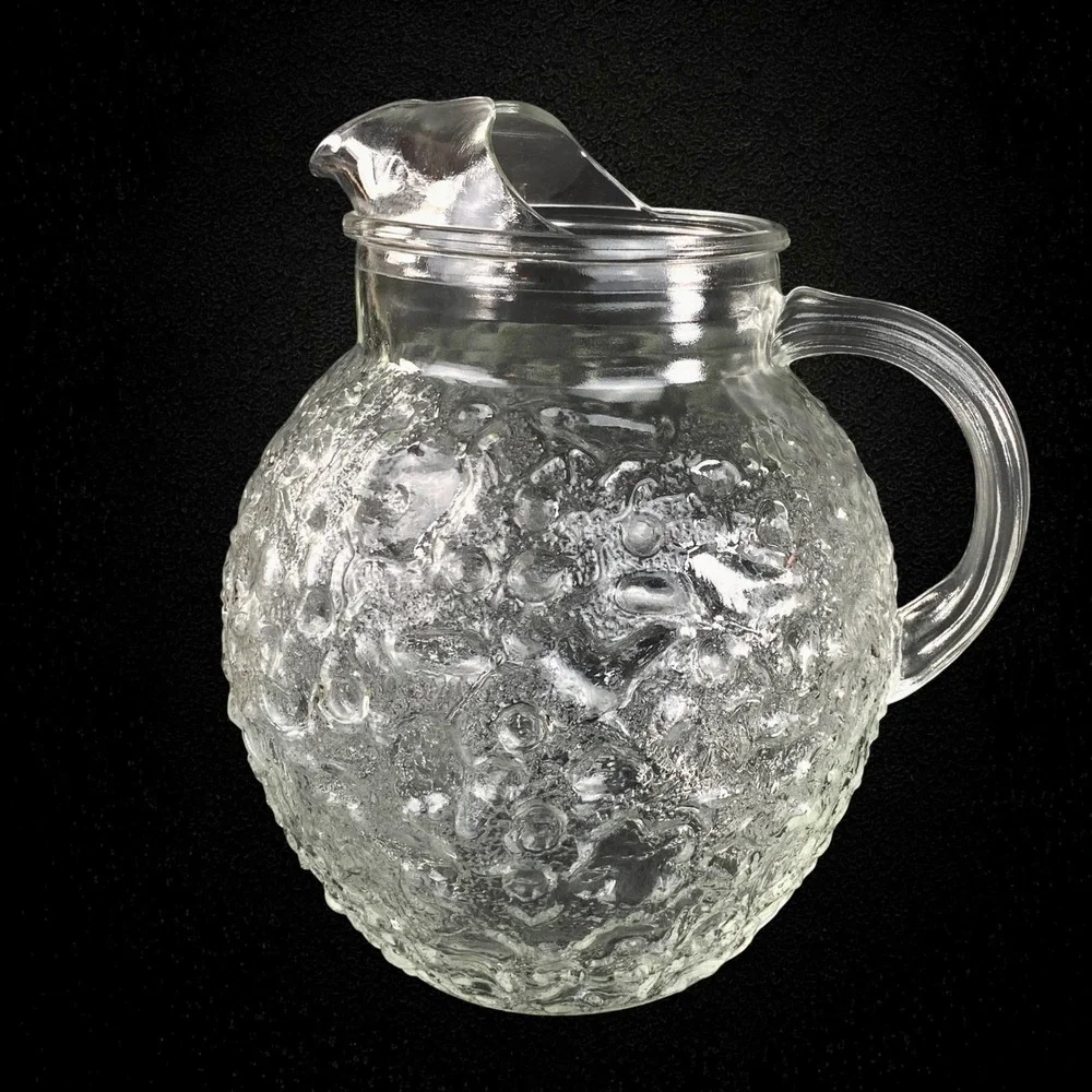 Anchor Hocking Milano Clear‎ Glass Pitcher 1960s Crinkle Textured